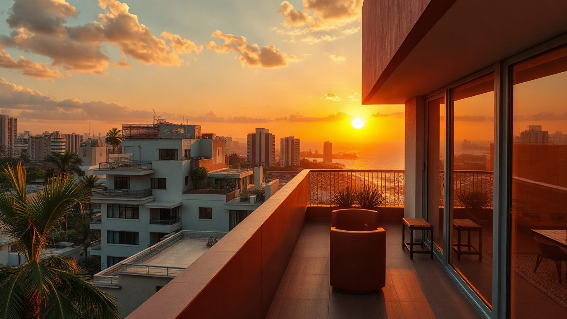 Terraço de apartamento de alto padrão em Salvador ao entardecer